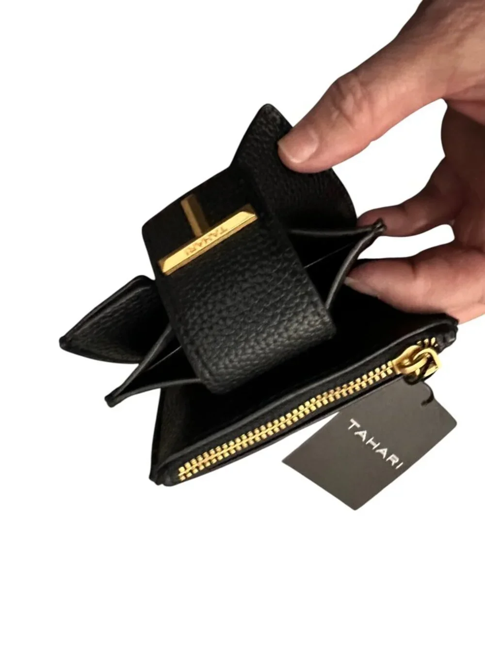 NEW Tahari Black Pebbled Leather Tarryn Small Card Holder Wallet